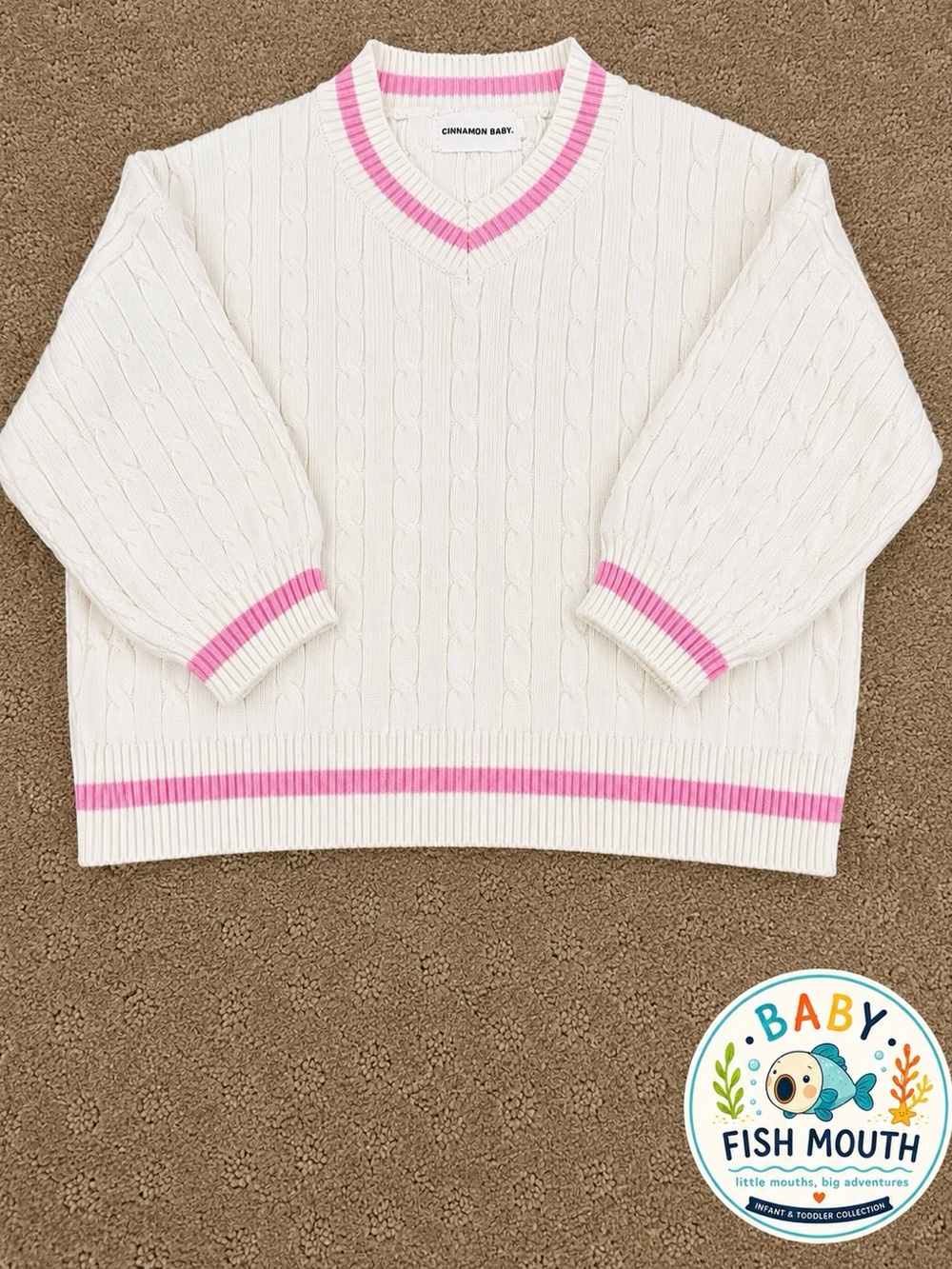 Cinnamon Baby Prep Knit Baby Pink Cable Knit Sweater